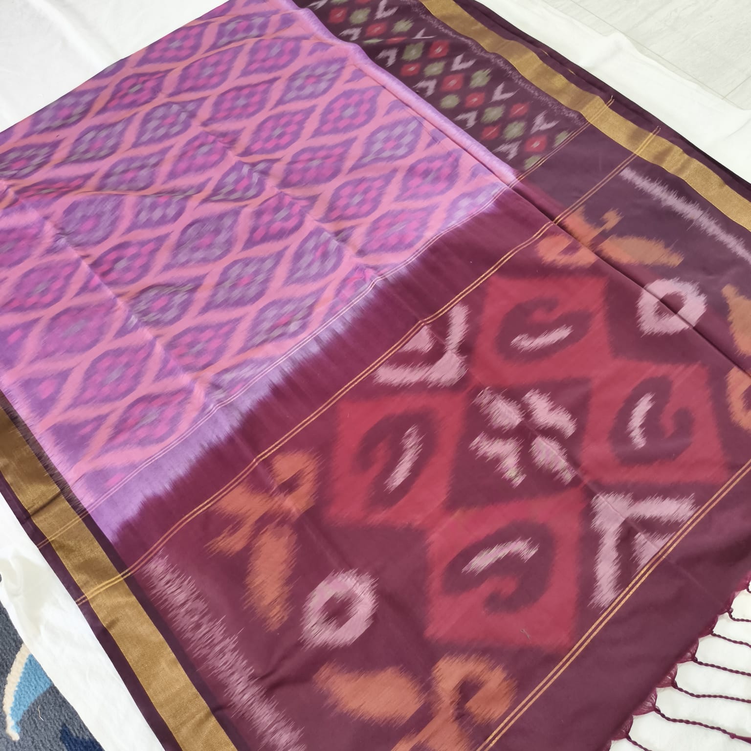 Silk Cotton Saree – Light Pink with Deep Chocolate
