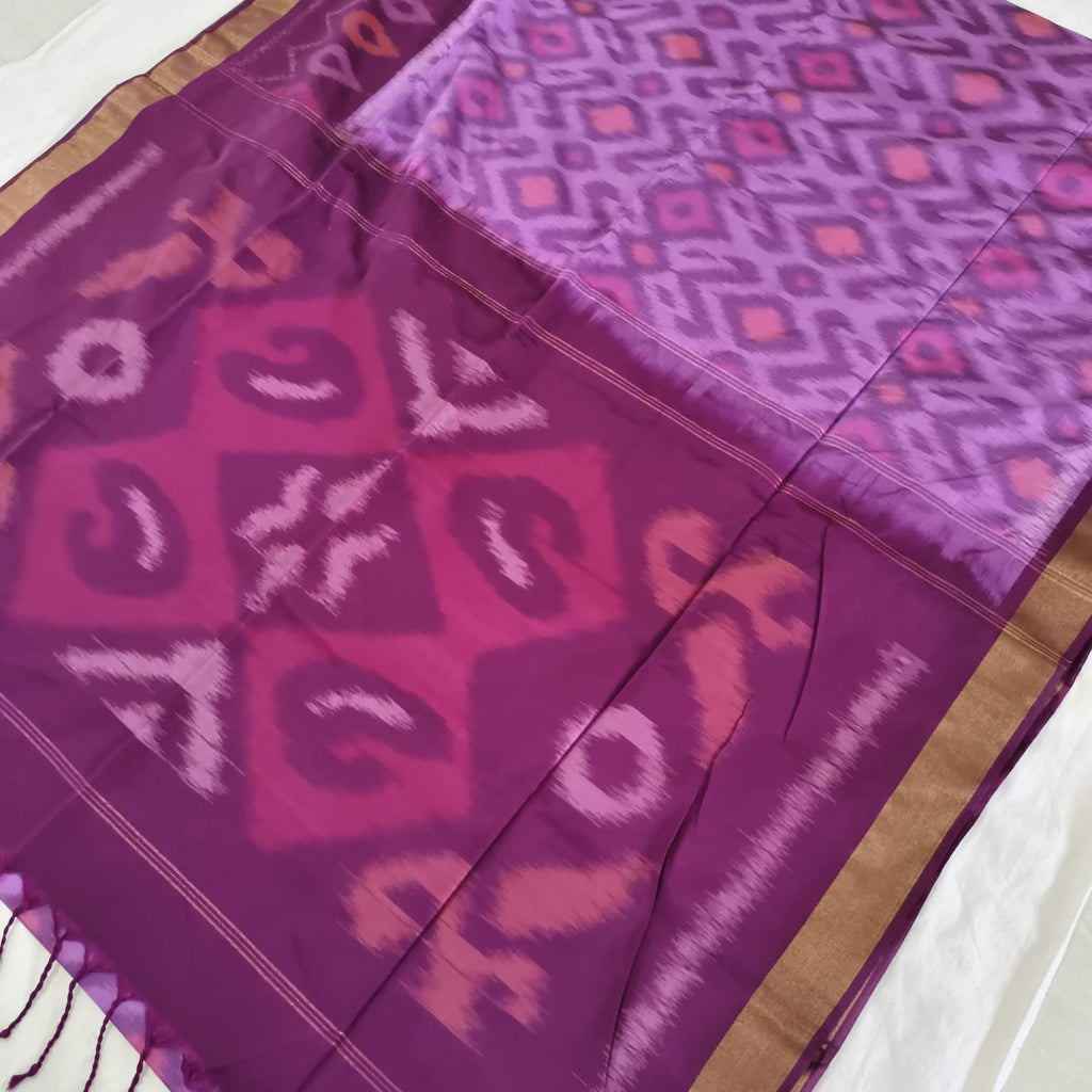 Silk Cotton Saree – Light Purple with Deep Wine