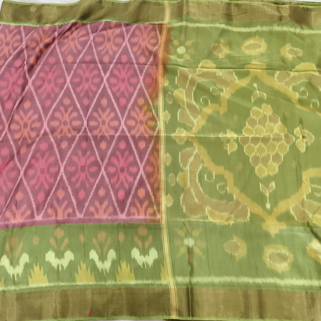 Silk Cotton Saree –Pink and Lime Green