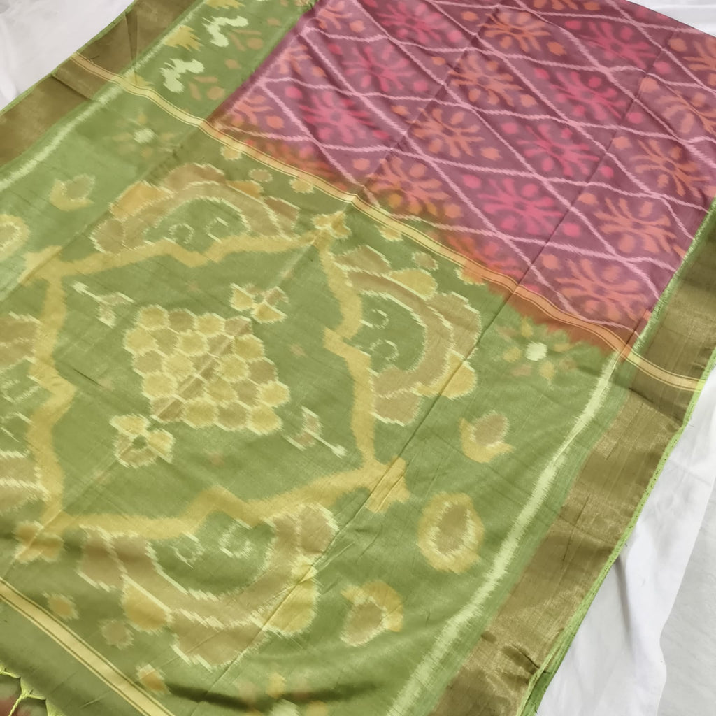 Silk Cotton Saree –Pink and Lime Green