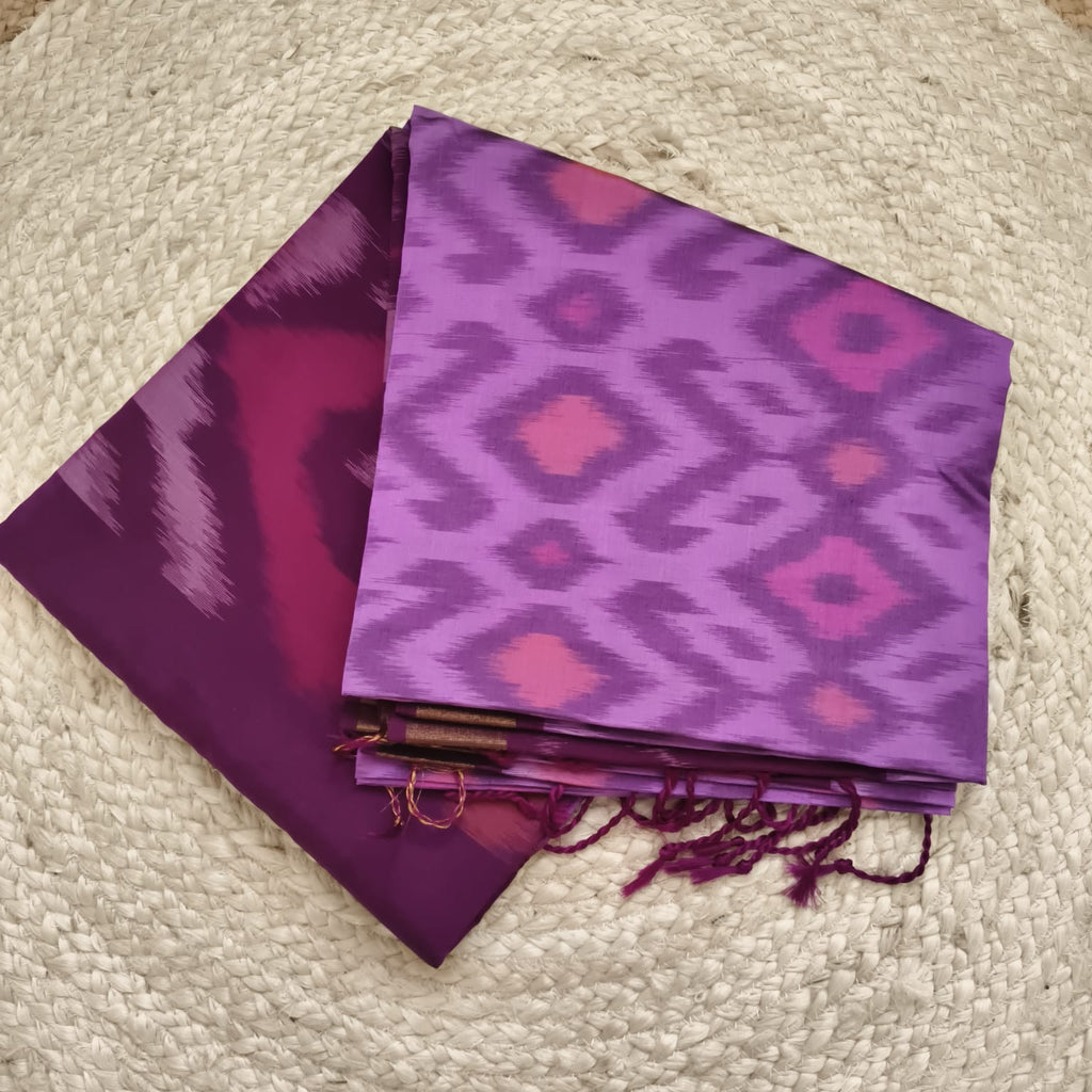 Silk Cotton Saree – Light Purple with Deep Wine