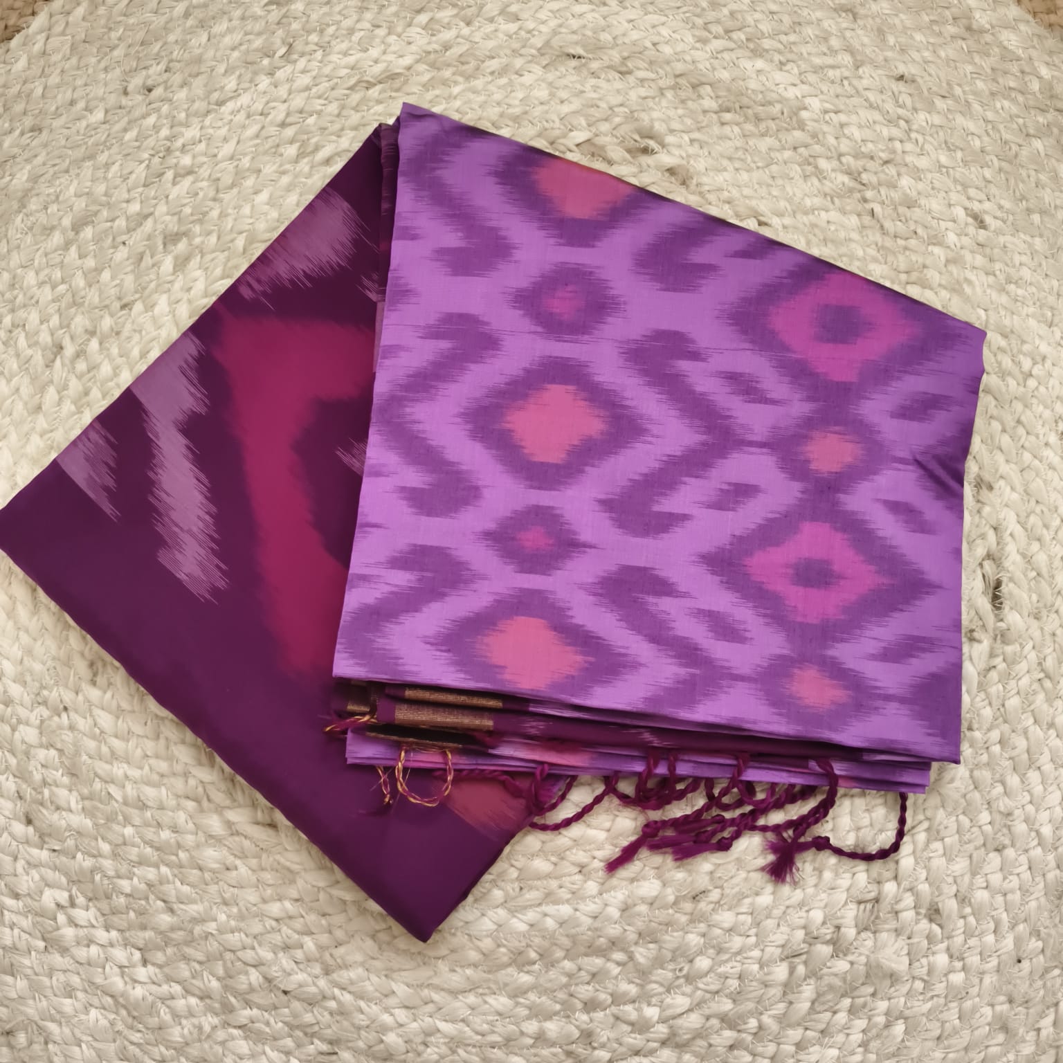 Silk Cotton Saree – Light Purple with Deep Wine
