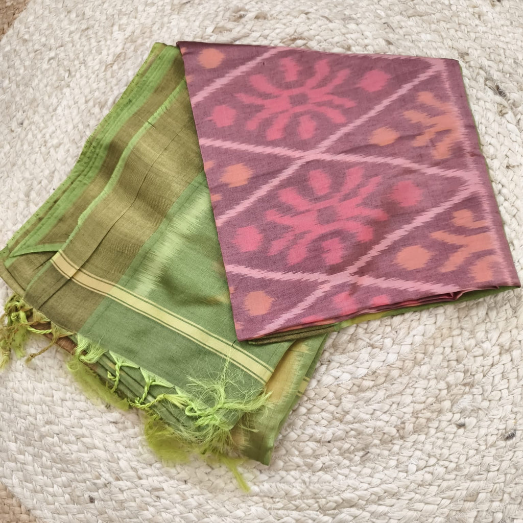 Silk Cotton Saree –Pink and Lime Green
