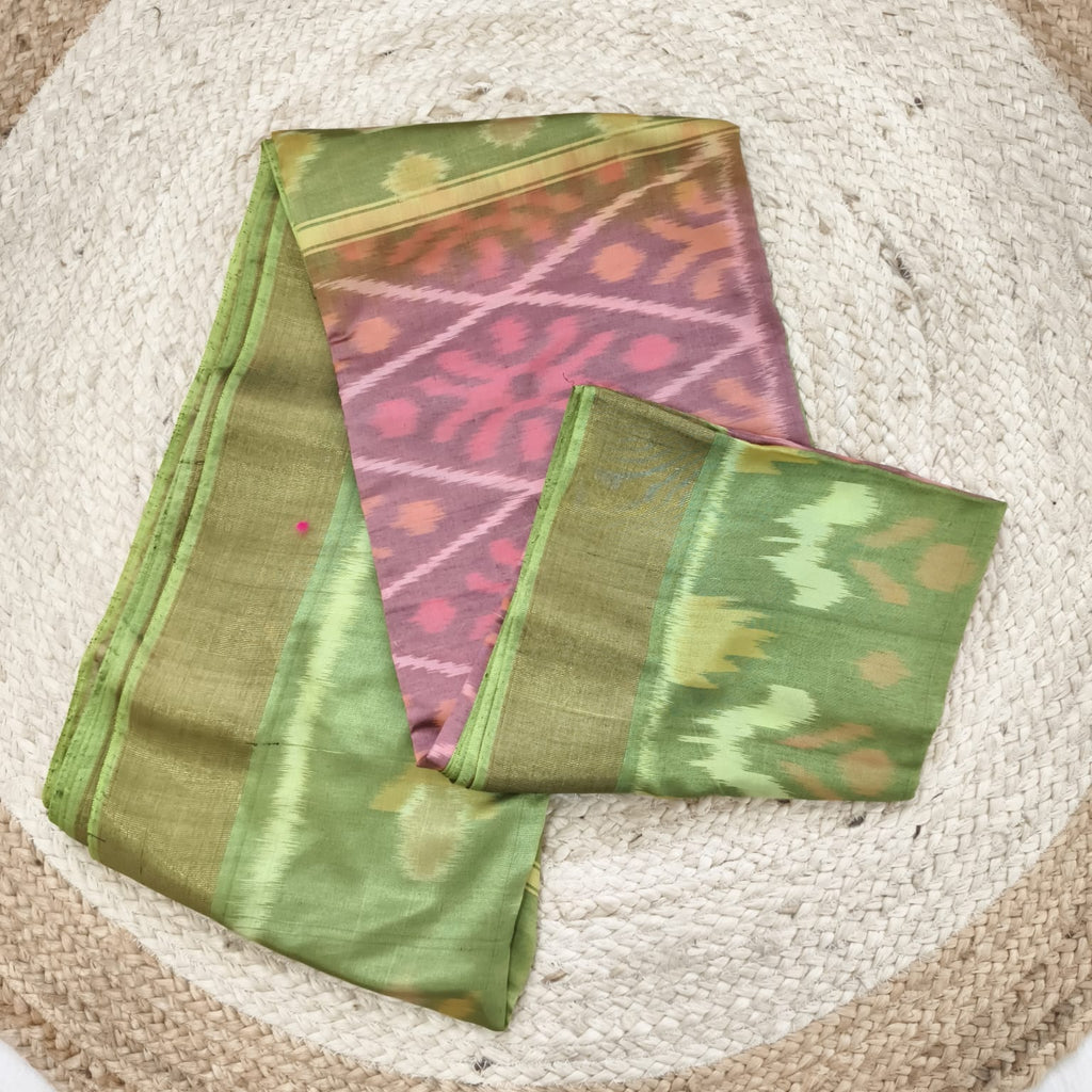 Silk Cotton Saree –Pink and Lime Green