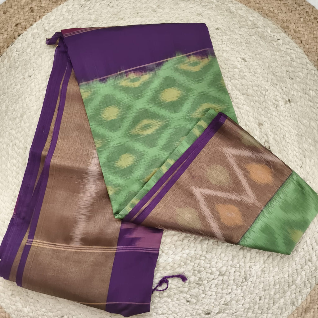 Silk Cotton Saree –Green and Deep Wine