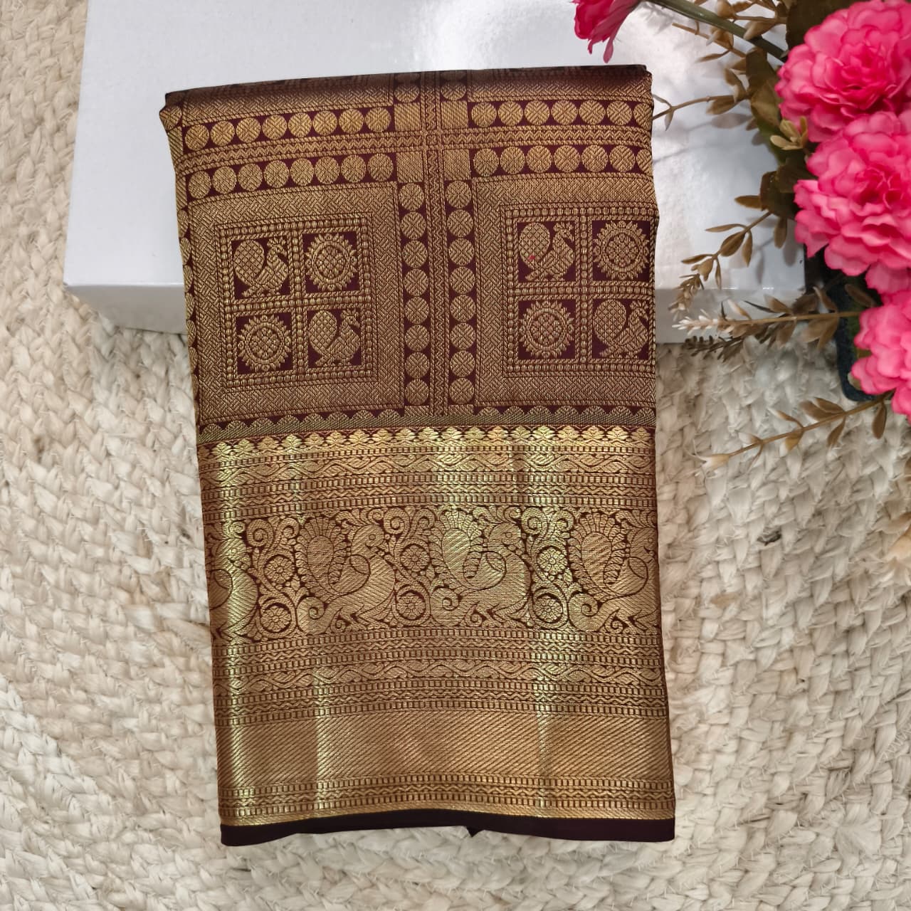 Maroon Kanchipuram Brocade Silk Saree