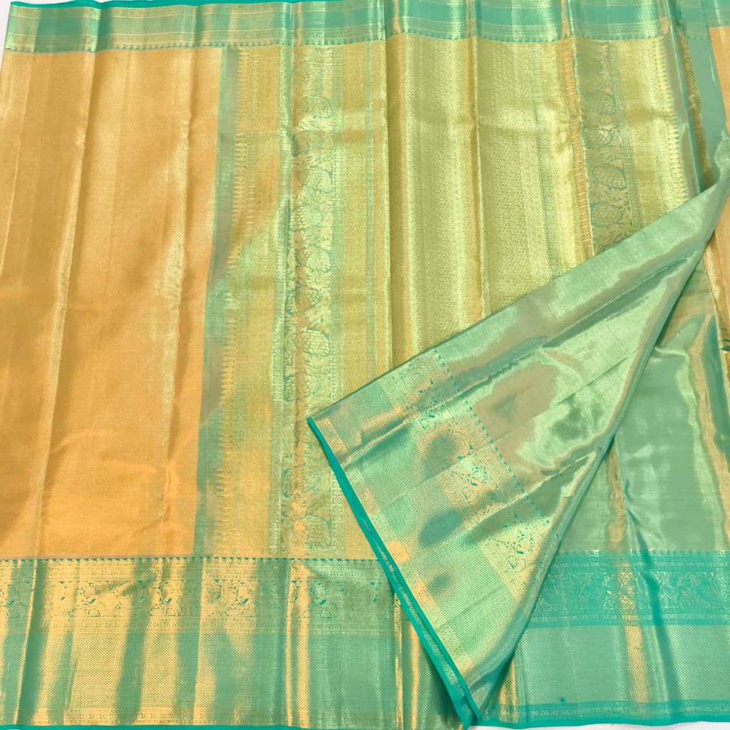 Gold and Rexona Green Kanchipuram Brocade Tissue Silk Saree