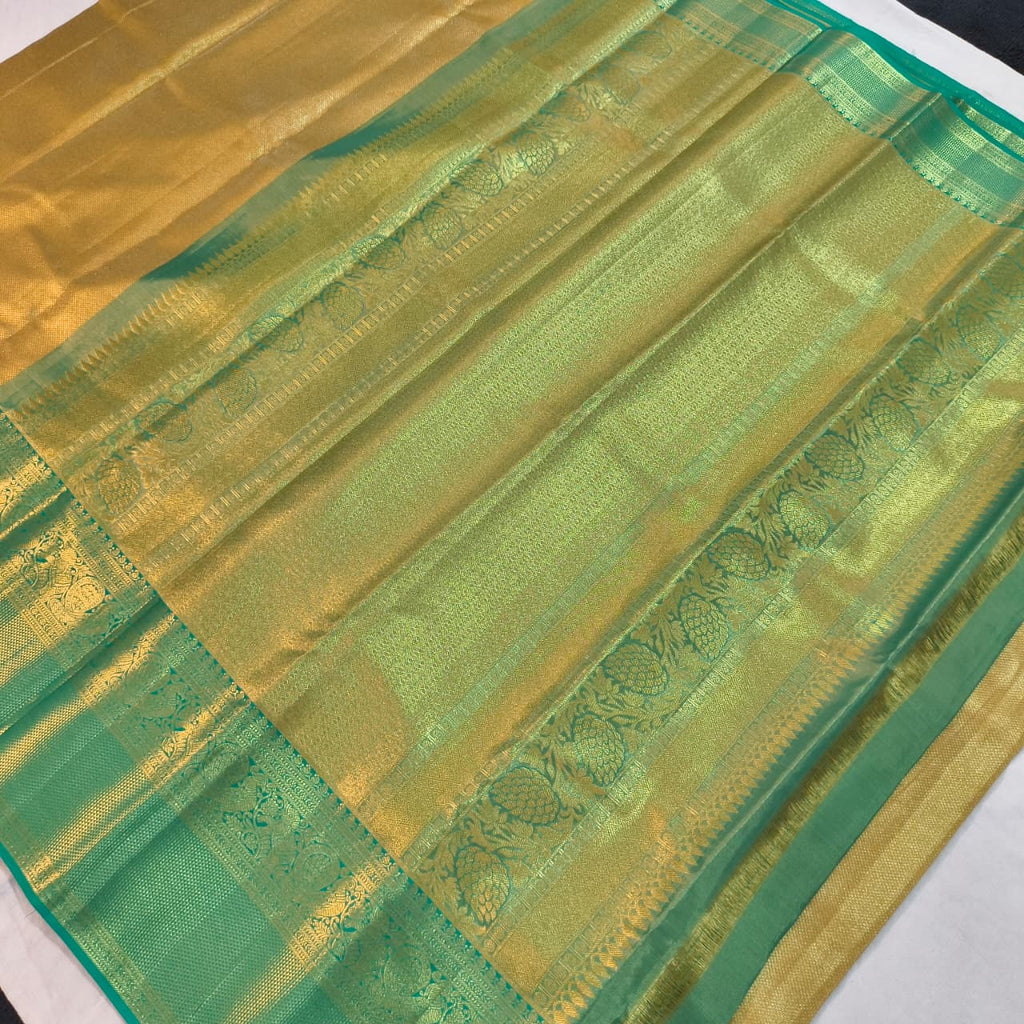 Gold and Rexona Green Kanchipuram Brocade Tissue Silk Saree