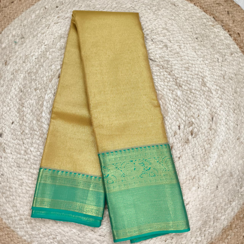 Gold and Rexona Green Kanchipuram Brocade Tissue Silk Saree