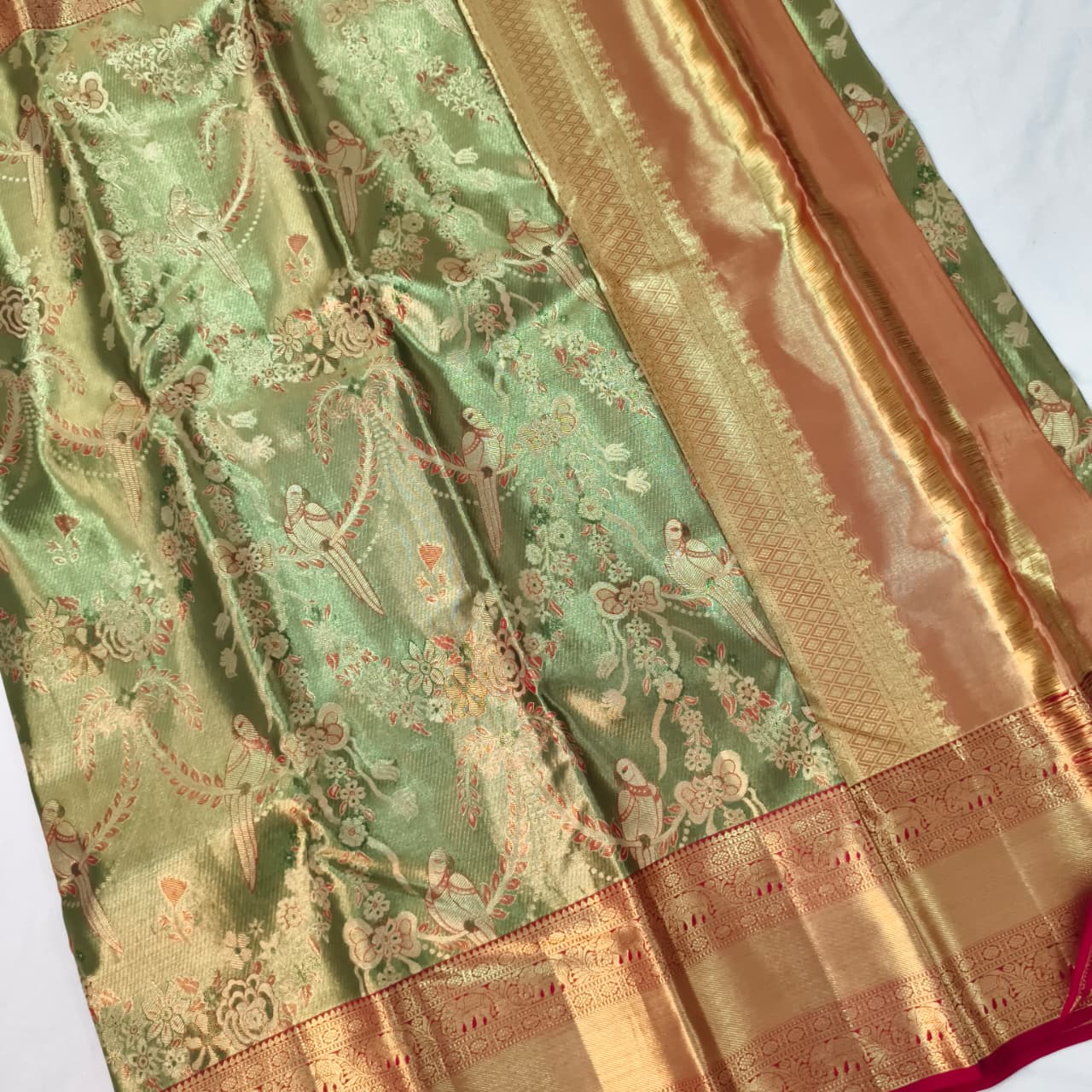 Green and Maroon Kanchipuram Brocade Tissue Silk Saree