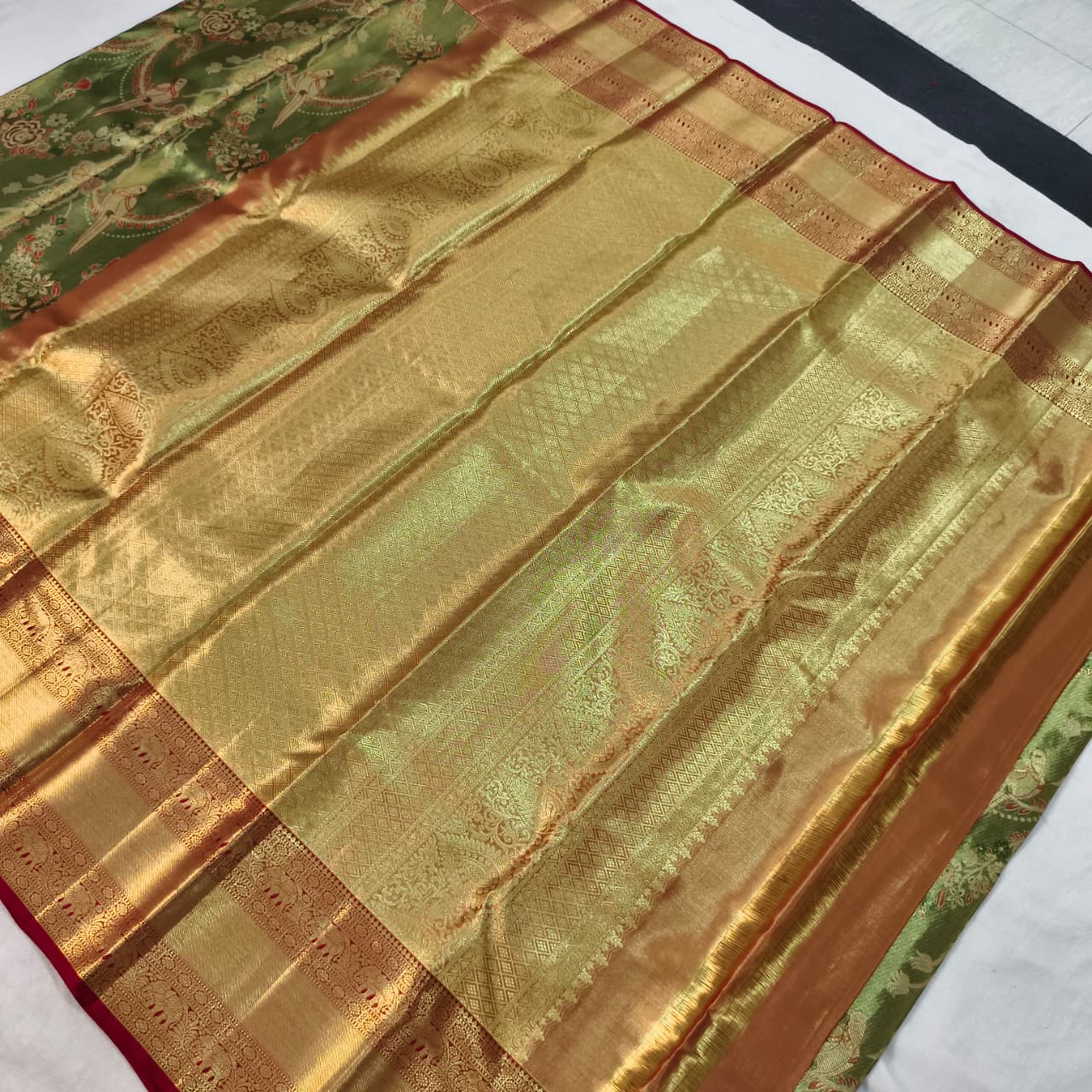 Green and Maroon Kanchipuram Brocade Tissue Silk Saree