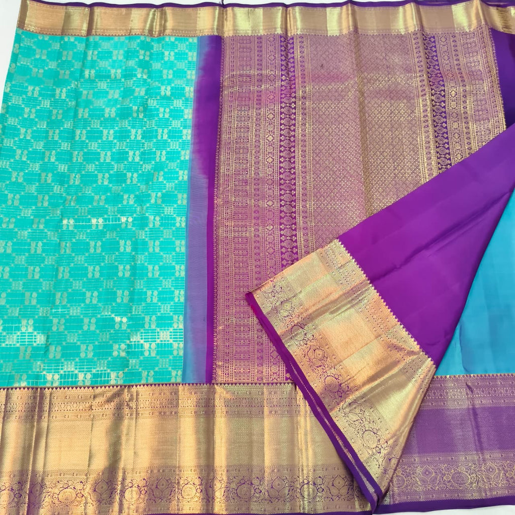 Blue and Purple Kanchipuram Brocade Silk Saree