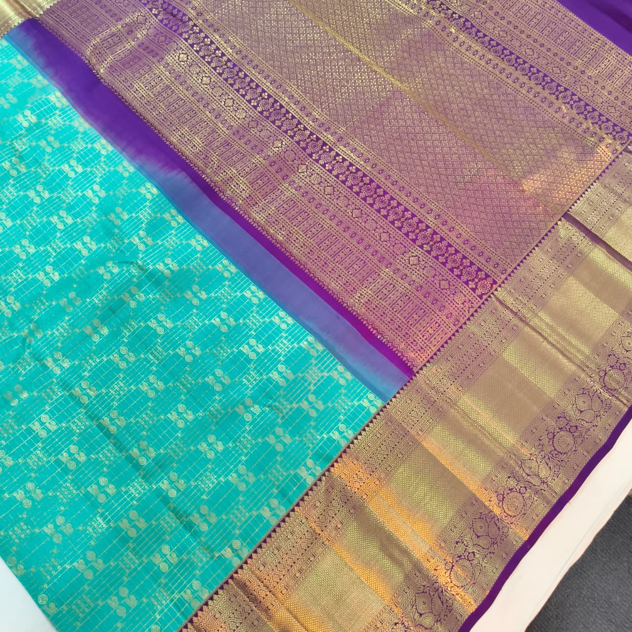 Blue and Purple Kanchipuram Brocade Silk Saree