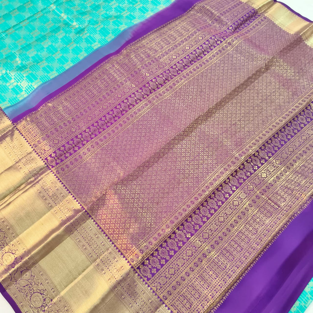 Blue and Purple Kanchipuram Brocade Silk Saree