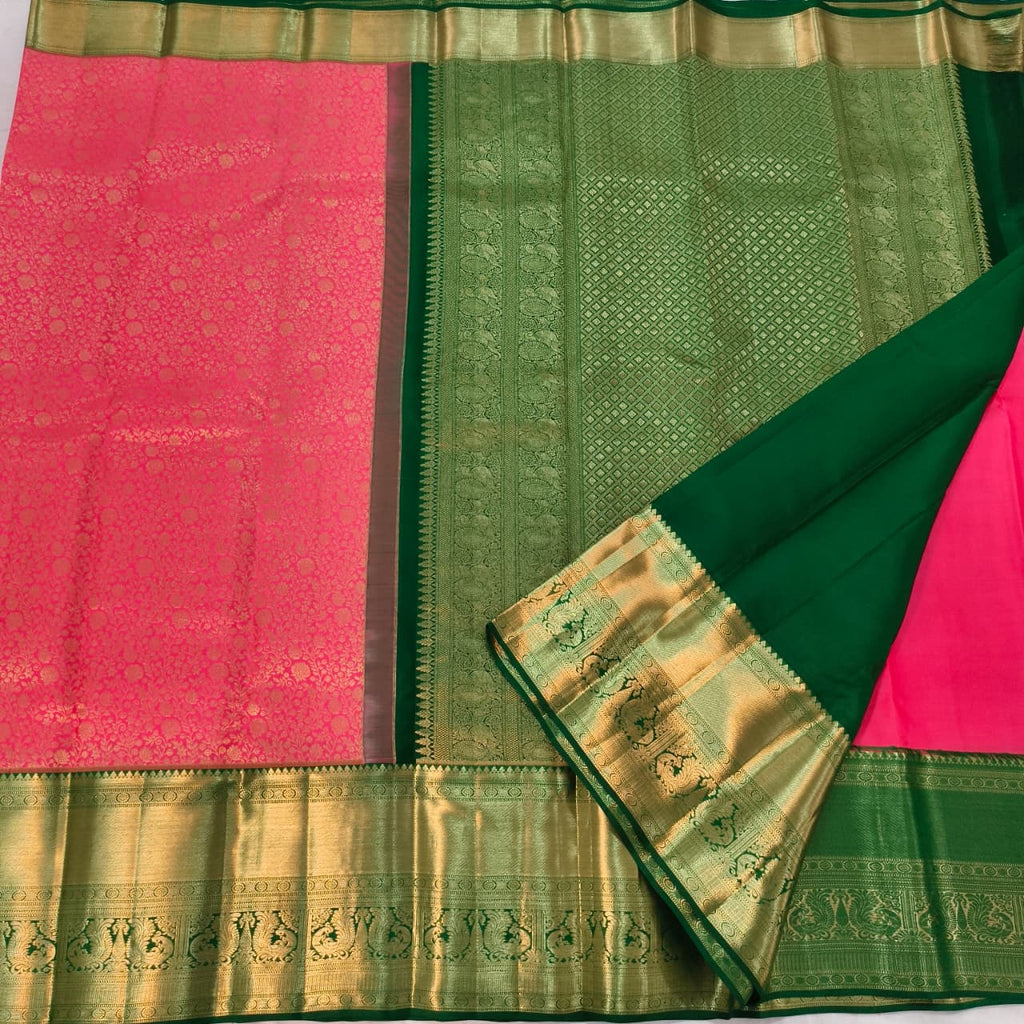 Pink and Green Kanchipuram Brocade Silk Saree