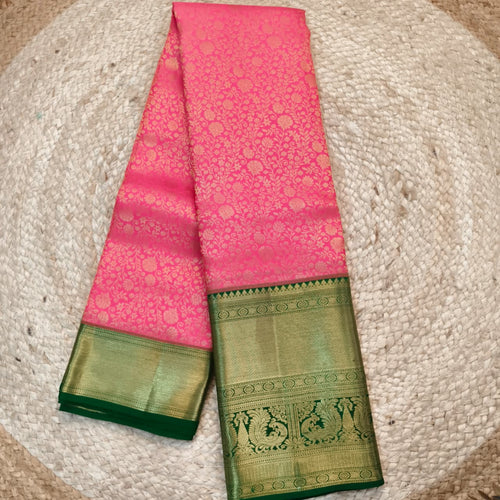 Pink and Green Kanchipuram Brocade Silk Saree