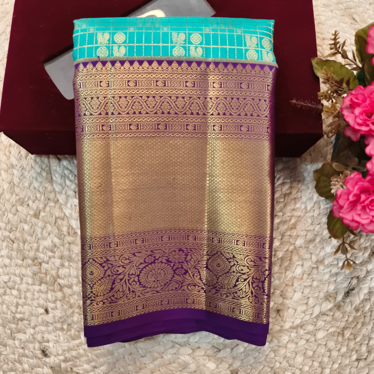 Blue and Purple Kanchipuram Brocade Silk Saree