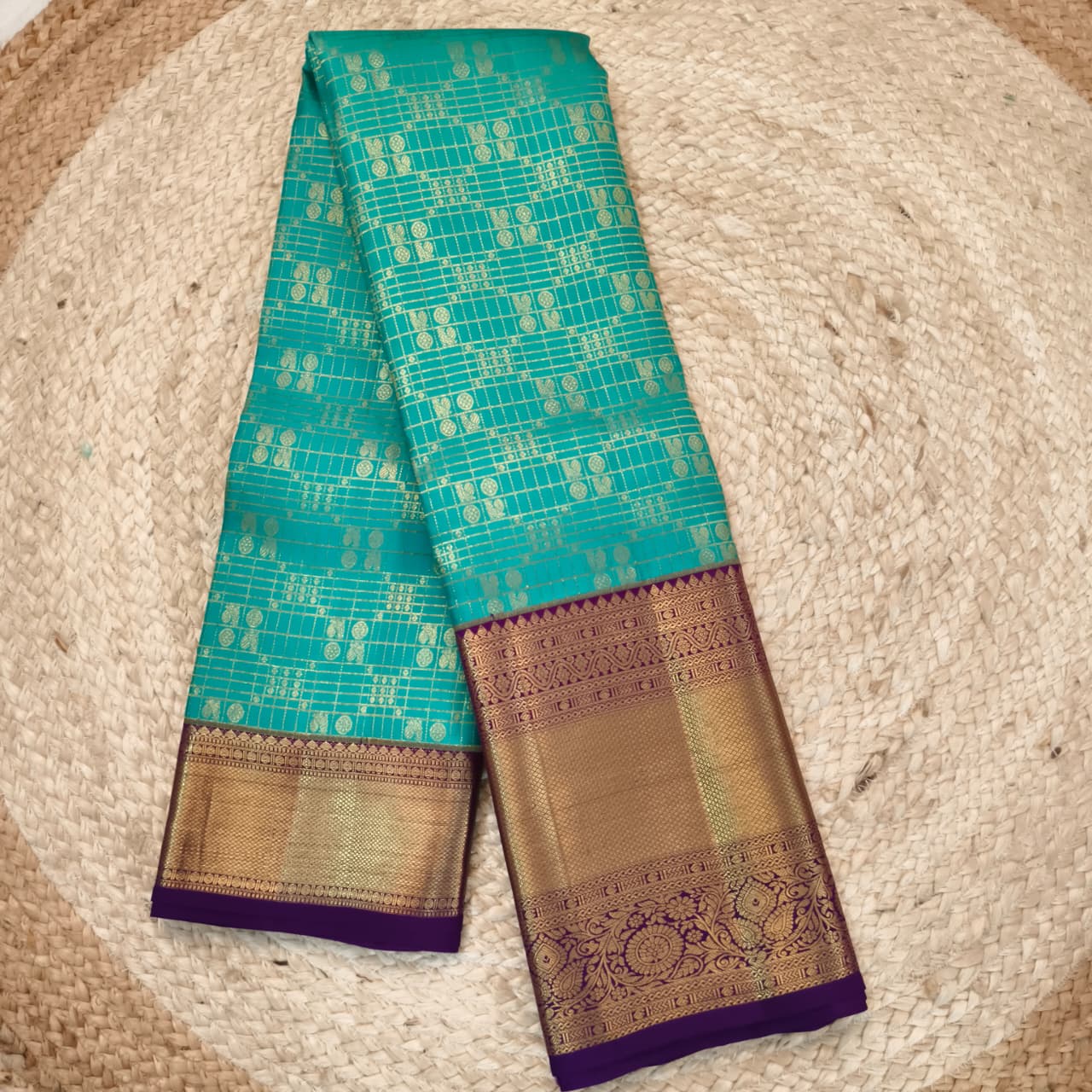 Blue and Purple Kanchipuram Brocade Silk Saree