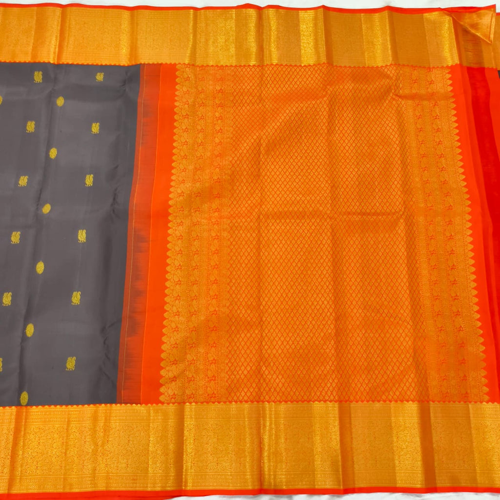 Black and Orange Kanchipuram Silk Saree