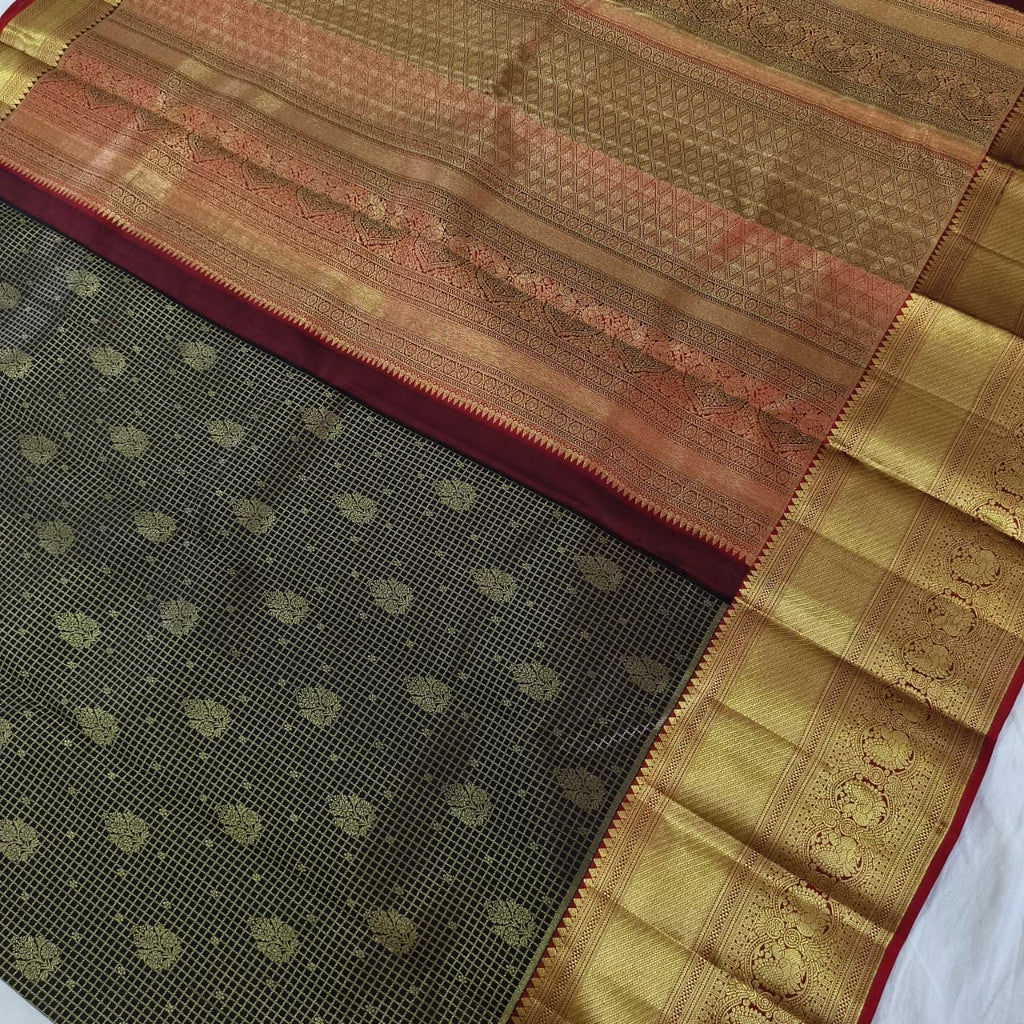 Black and Maroon Kanchipuram Brocade Silk Saree