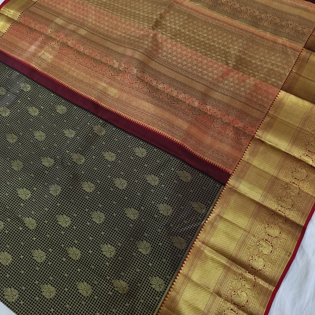 Black and Maroon Kanchipuram Brocade Silk Saree