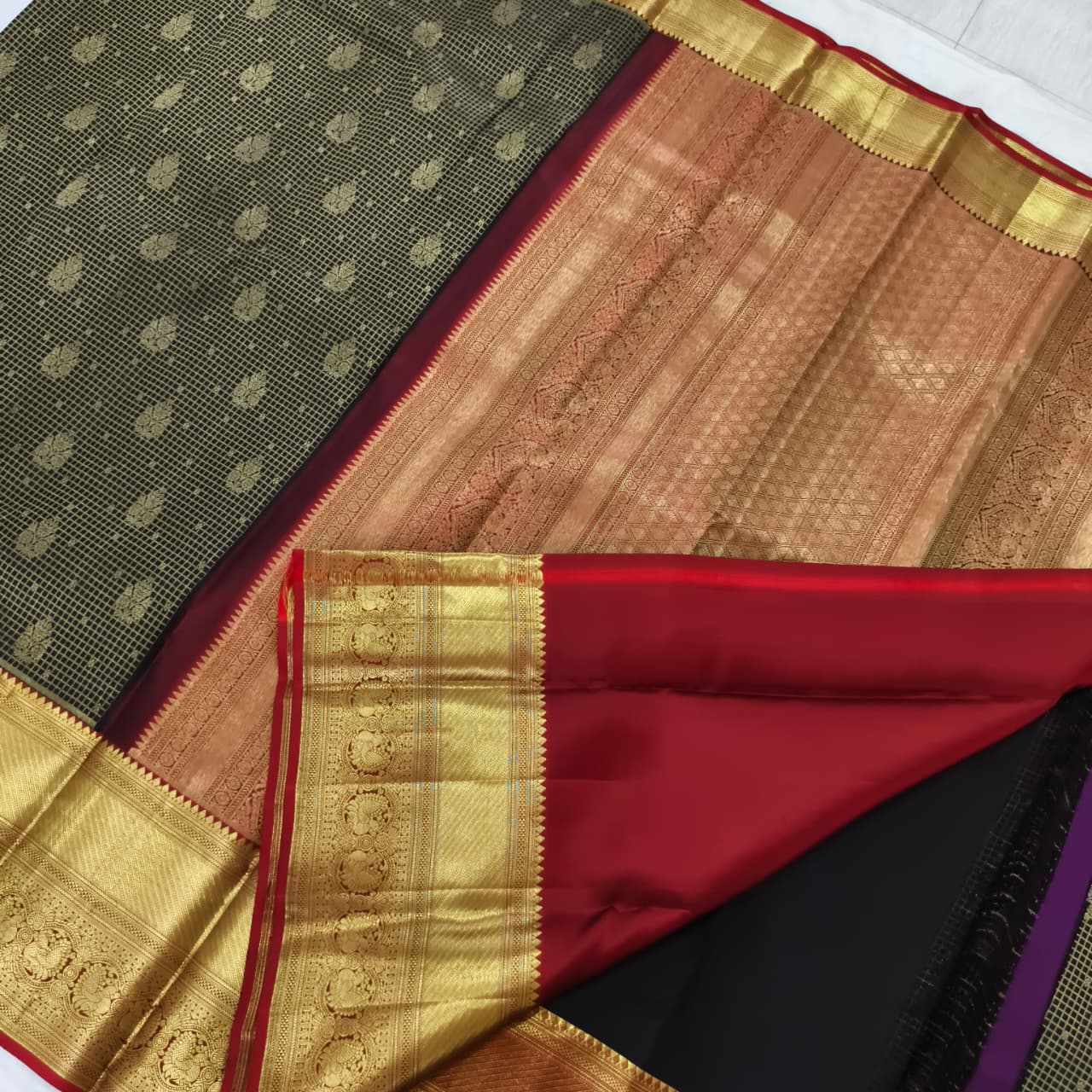 Black and Maroon Kanchipuram Brocade Silk Saree