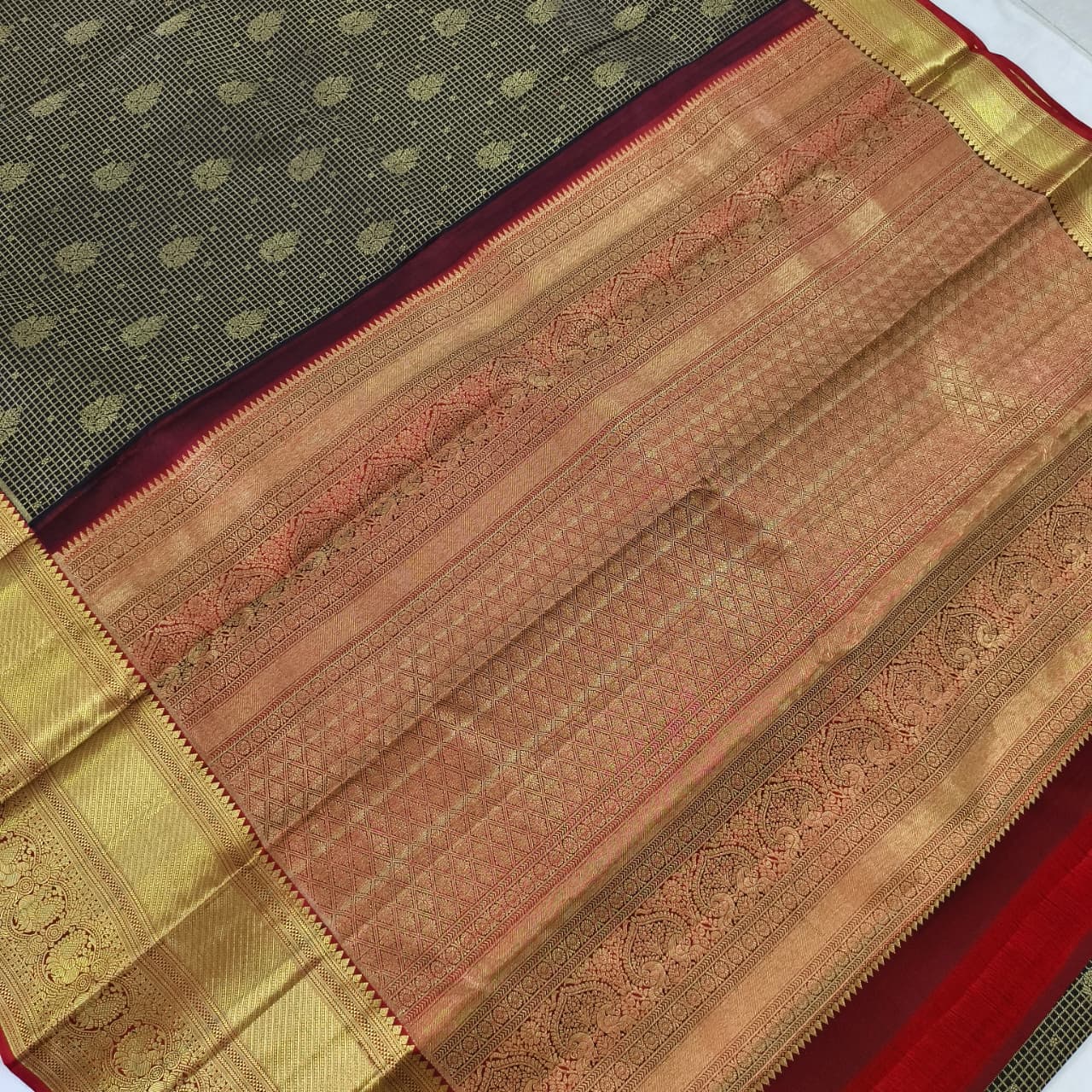 Black and Maroon Kanchipuram Brocade Silk Saree