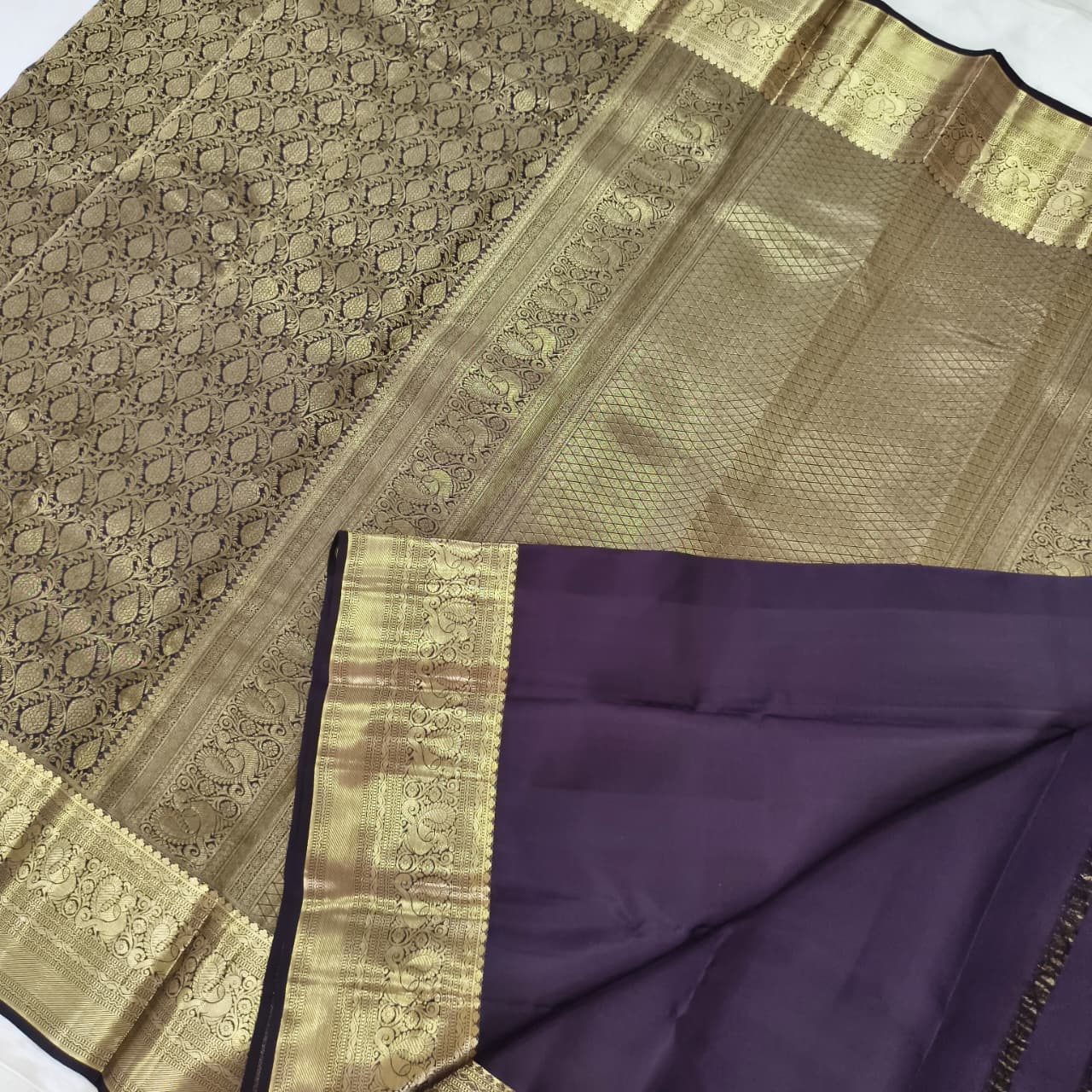 Deep Navy Blue Kanchipuram Brocade Silk Saree