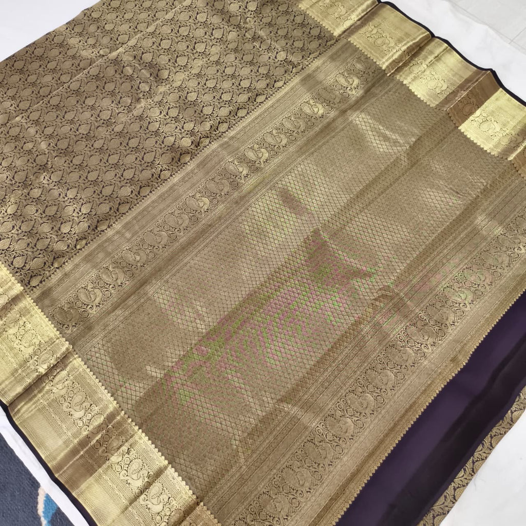 Deep Navy Blue Kanchipuram Brocade Silk Saree