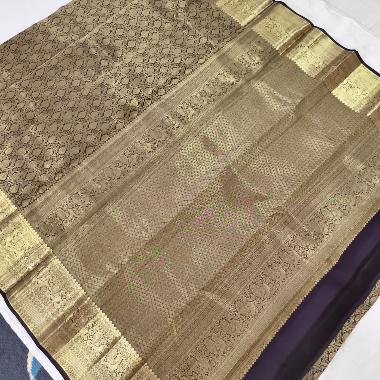 Deep Navy Blue Kanchipuram Brocade Silk Saree