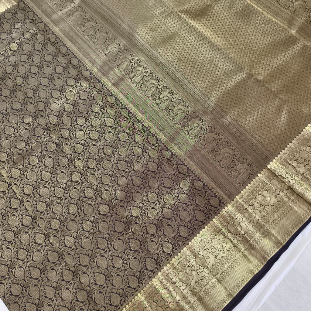 Deep Navy Blue Kanchipuram Brocade Silk Saree