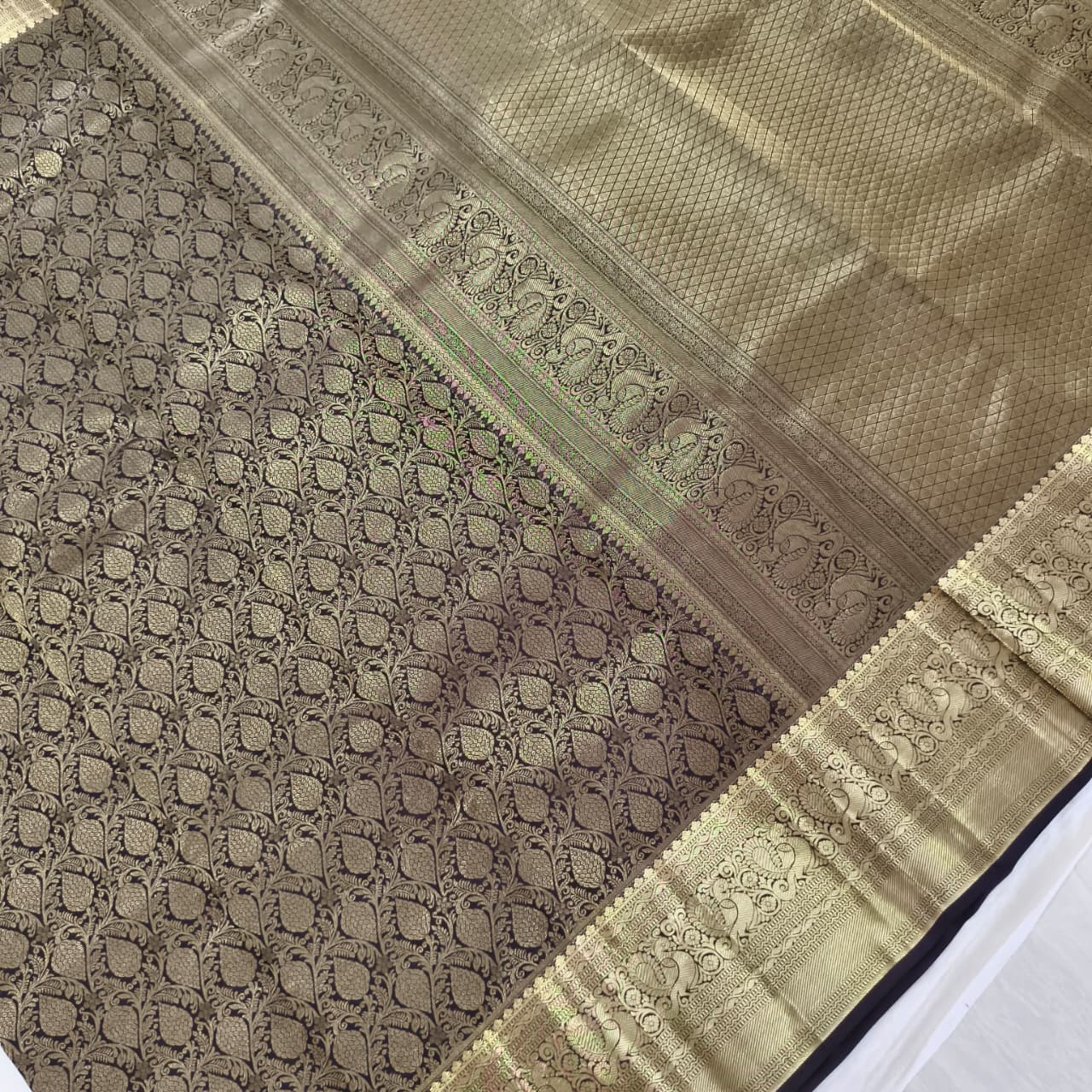 Deep Navy Blue Kanchipuram Brocade Silk Saree