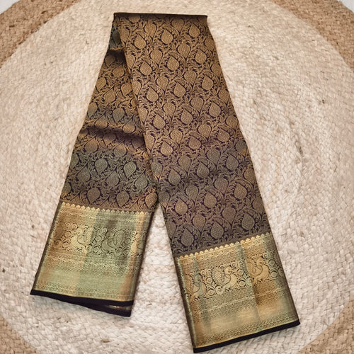 Deep Navy Blue Kanchipuram Brocade Silk Saree
