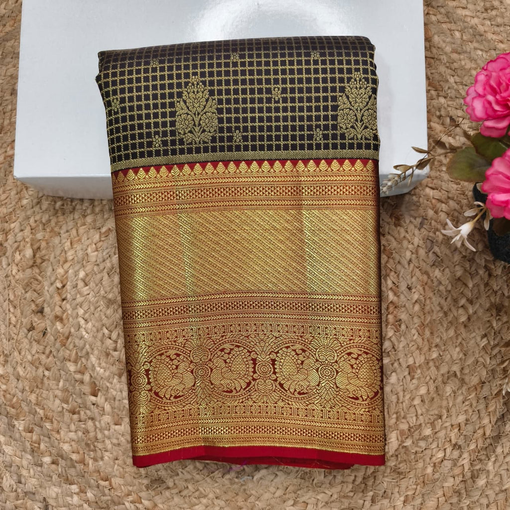 Black and Maroon Kanchipuram Brocade Silk Saree