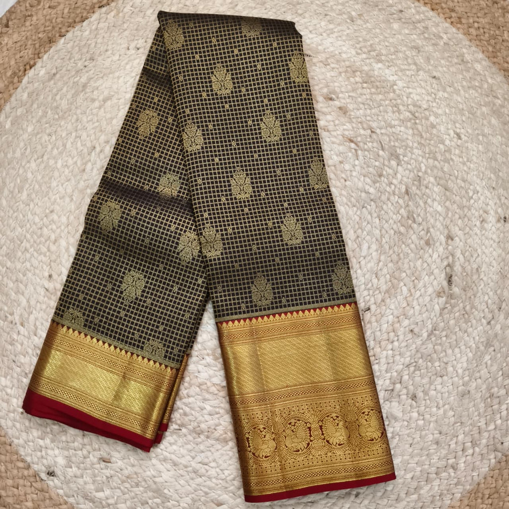 Black and Maroon Kanchipuram Brocade Silk Saree