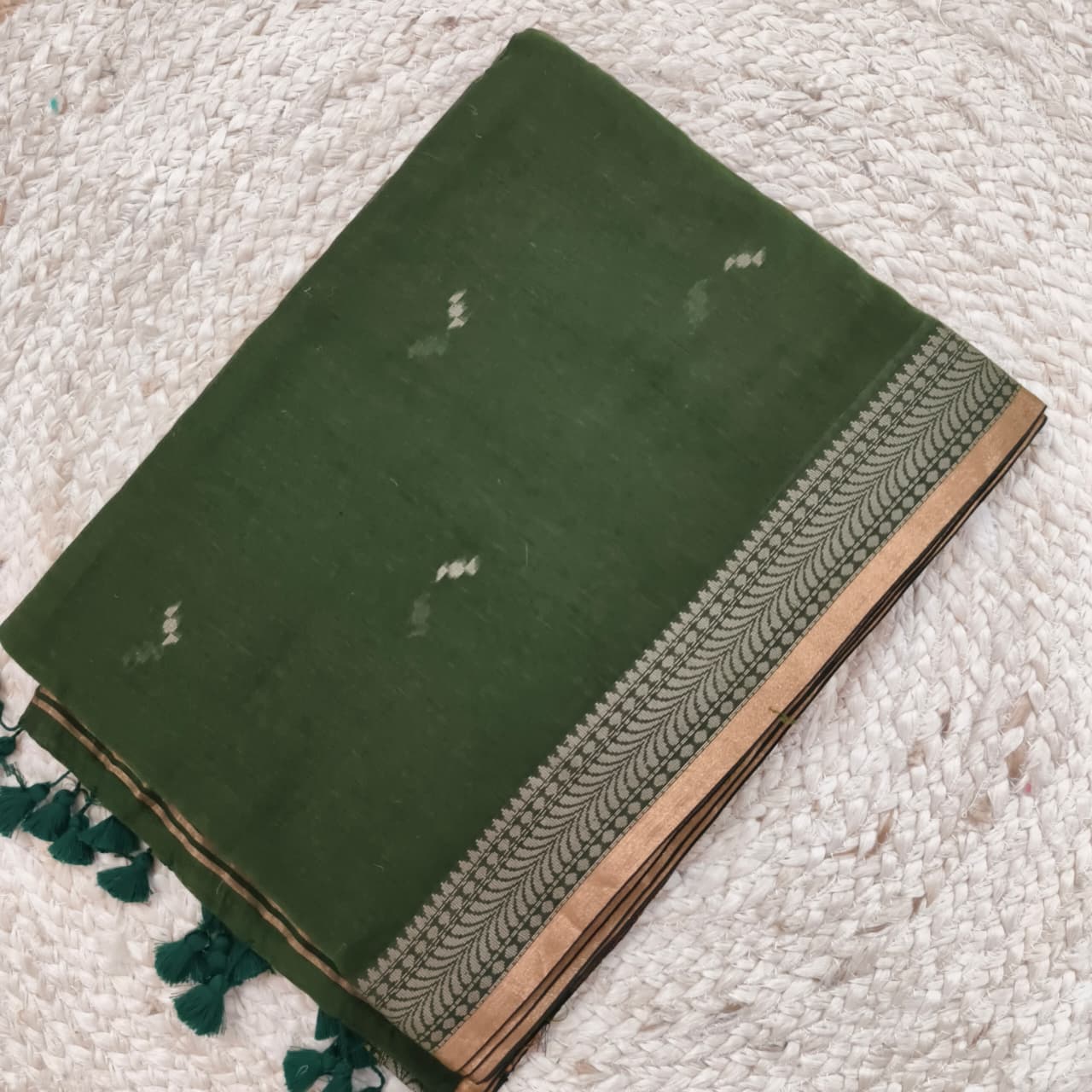 Bengal Cotton Saree- Olive Green