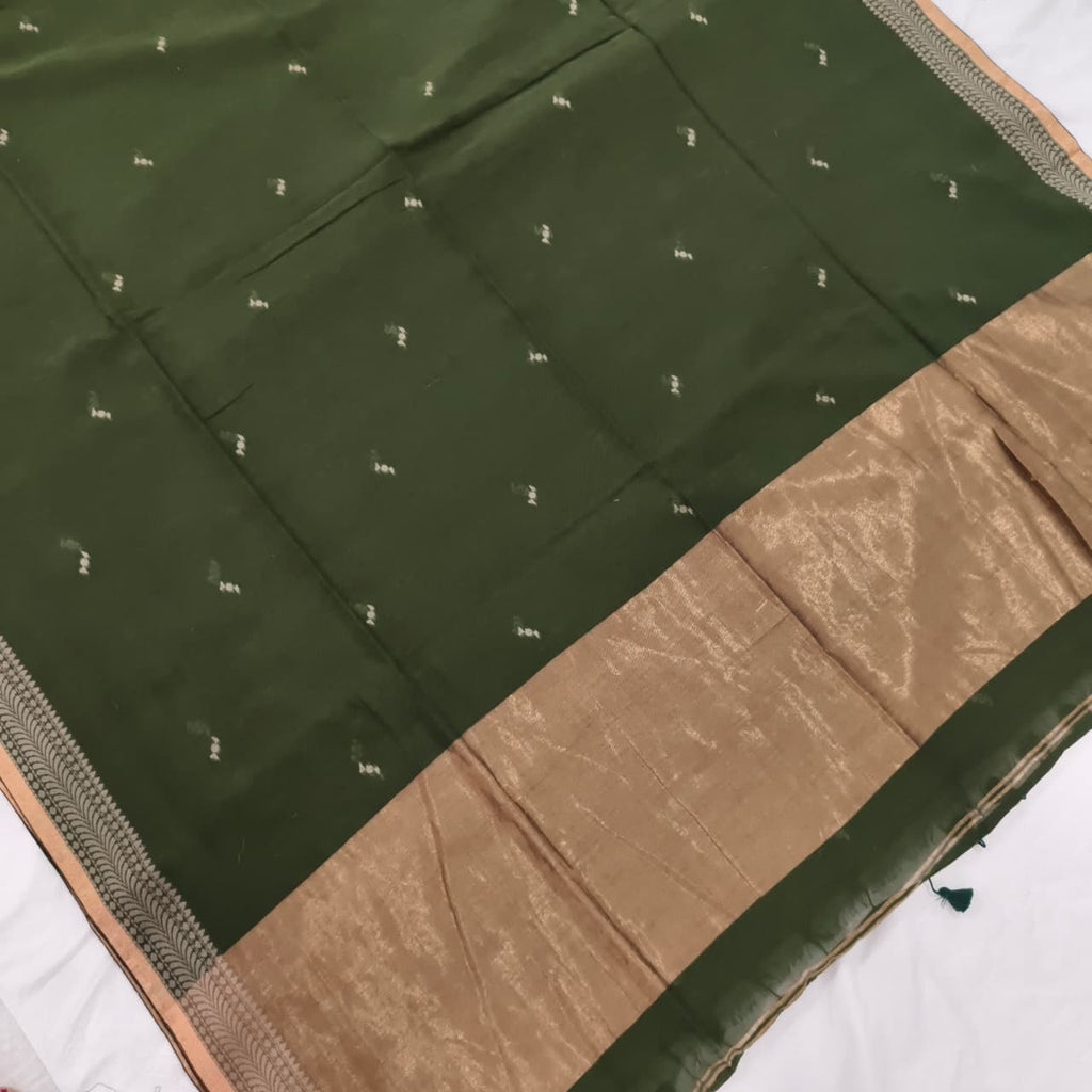 Bengal Cotton Saree- Olive Green
