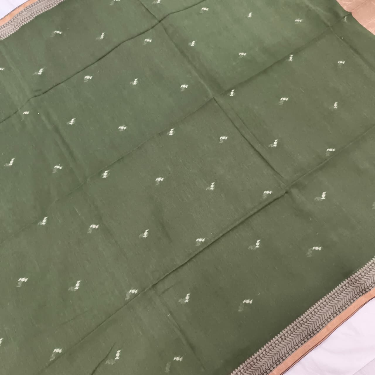 Bengal Cotton Saree- Olive Green