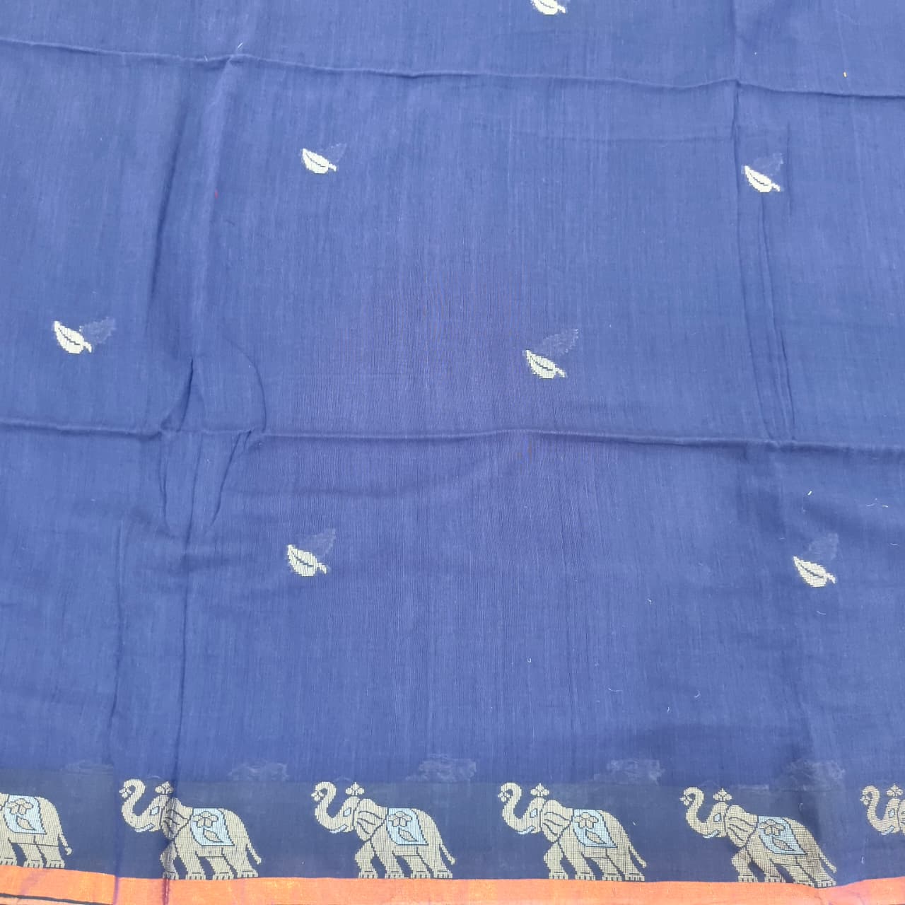 Bengal Cotton Saree- Blue with Elephant Border