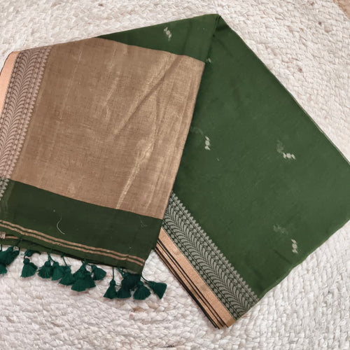 Bengal Cotton Saree- Olive Green