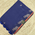 Bengal Cotton Saree- Blue with Elephant Border