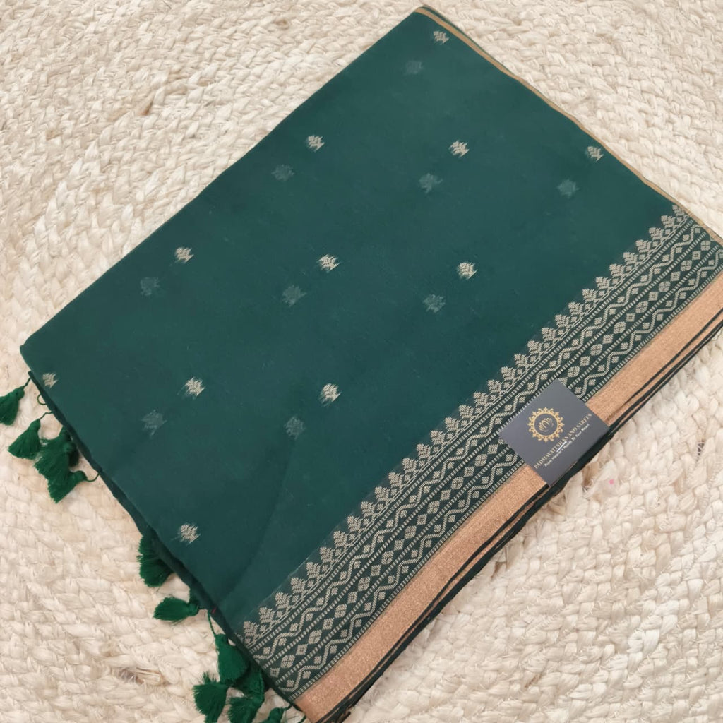 Bengal Cotton Saree- Bottle Green