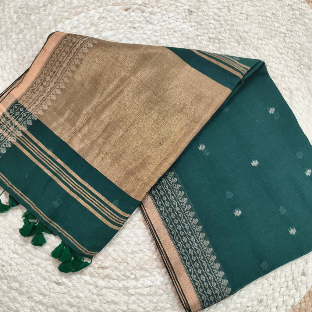 Bengal Cotton Saree- Bottle Green