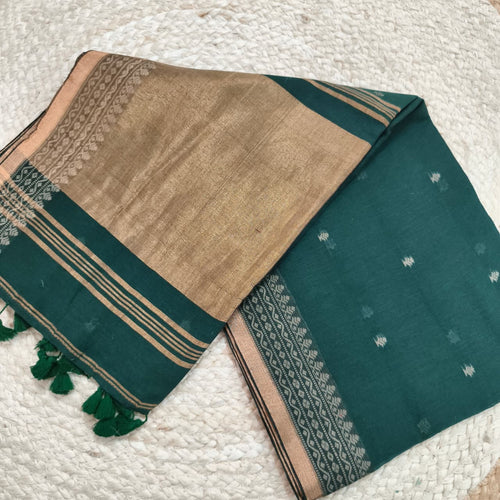 Bengal Cotton Saree- Bottle Green