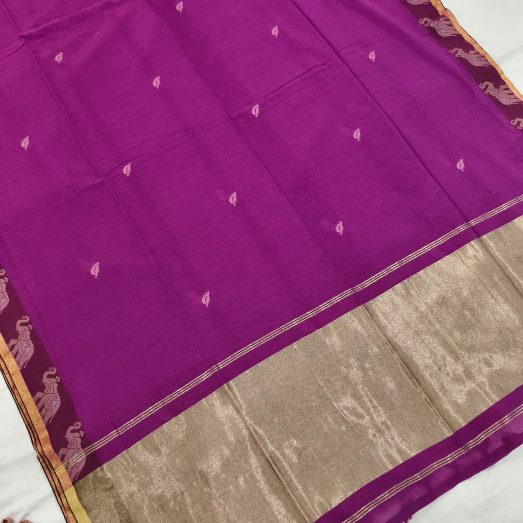 Bengal Cotton Saree- Pink with Elephant Border