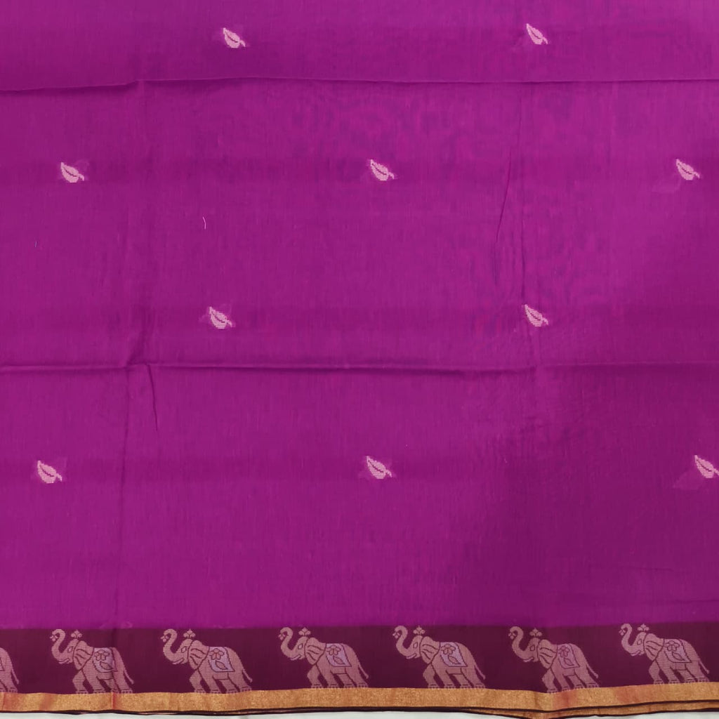 Bengal Cotton Saree- Pink with Elephant Border