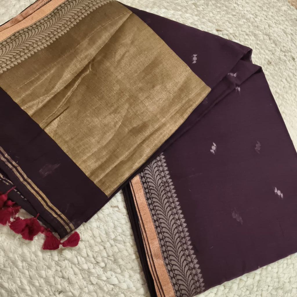 Bengal Cotton Saree- Deep maroon