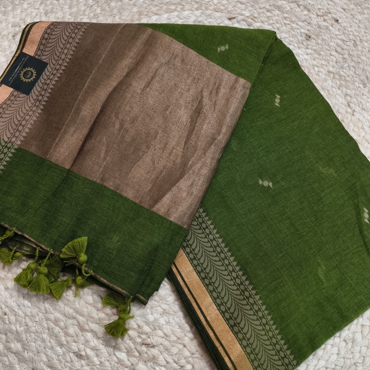 Bengal Cotton Saree- Olive Green