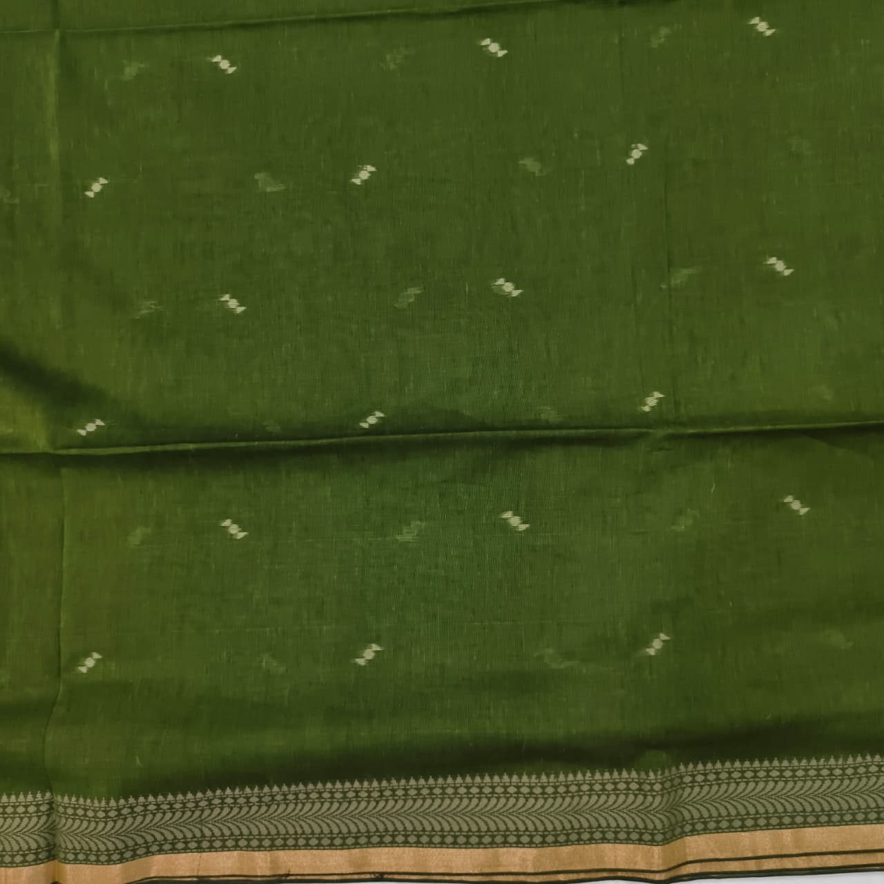 Bengal Cotton Saree- Olive Green