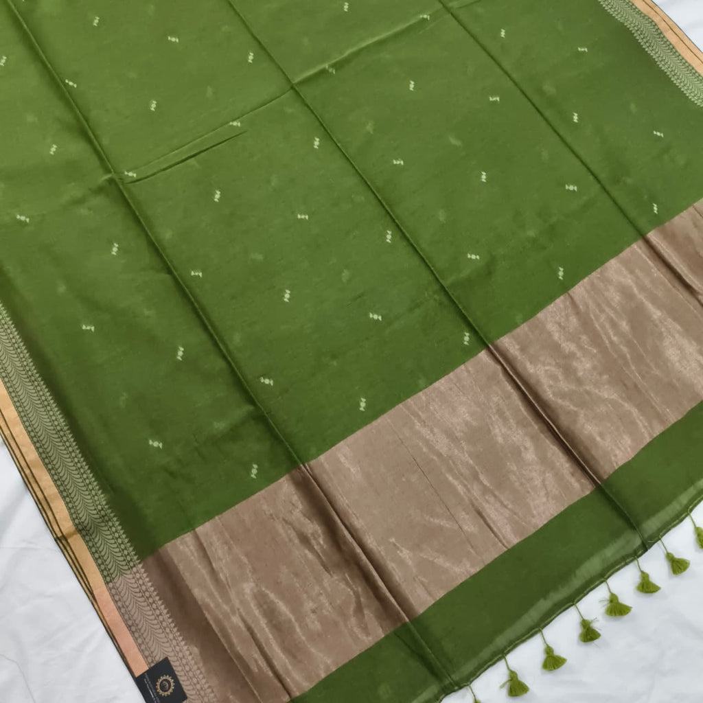 Bengal Cotton Saree- Olive Green